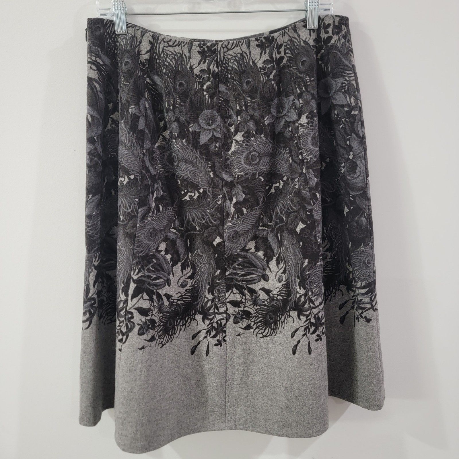 Talbots Womens Wool Midi Skirt Size 10 Floral Gray Peacock Dark Romance
